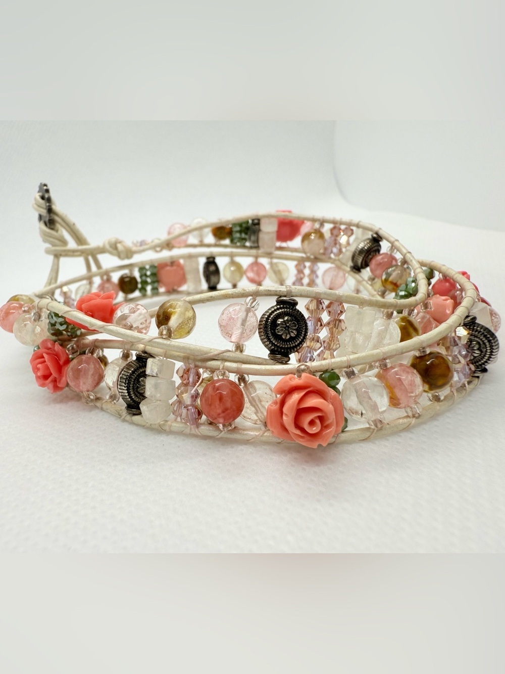 Beautifully Crafted Artisan Wrap Gemstone & Charm Bracelet!